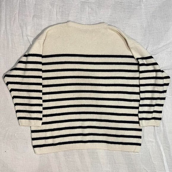 Brick Lane Wool Sweater - Striped - Cream and Navy - Picture 3 of 4